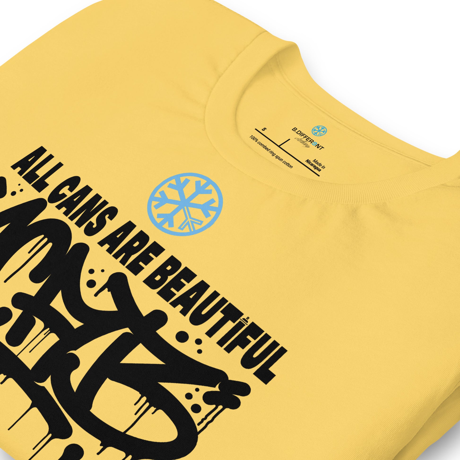 Yellow-Acab Graffiti Tag Tee from B.Different Clothing, detail, graffiti-inspired streetwear t-shirt