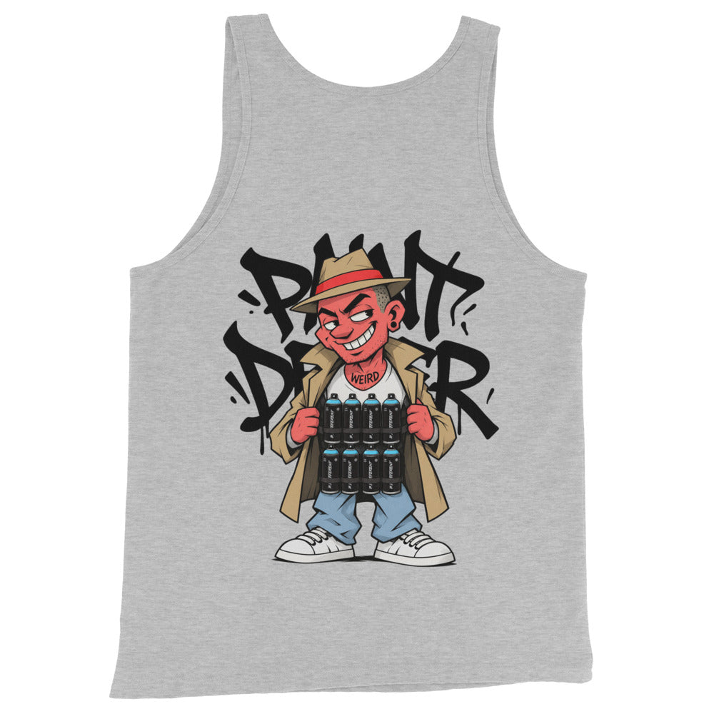 Gray-Paint Dealer Graffiti Character Tank Top from B.Different Clothing, back view, graffiti-inspired streetwear
