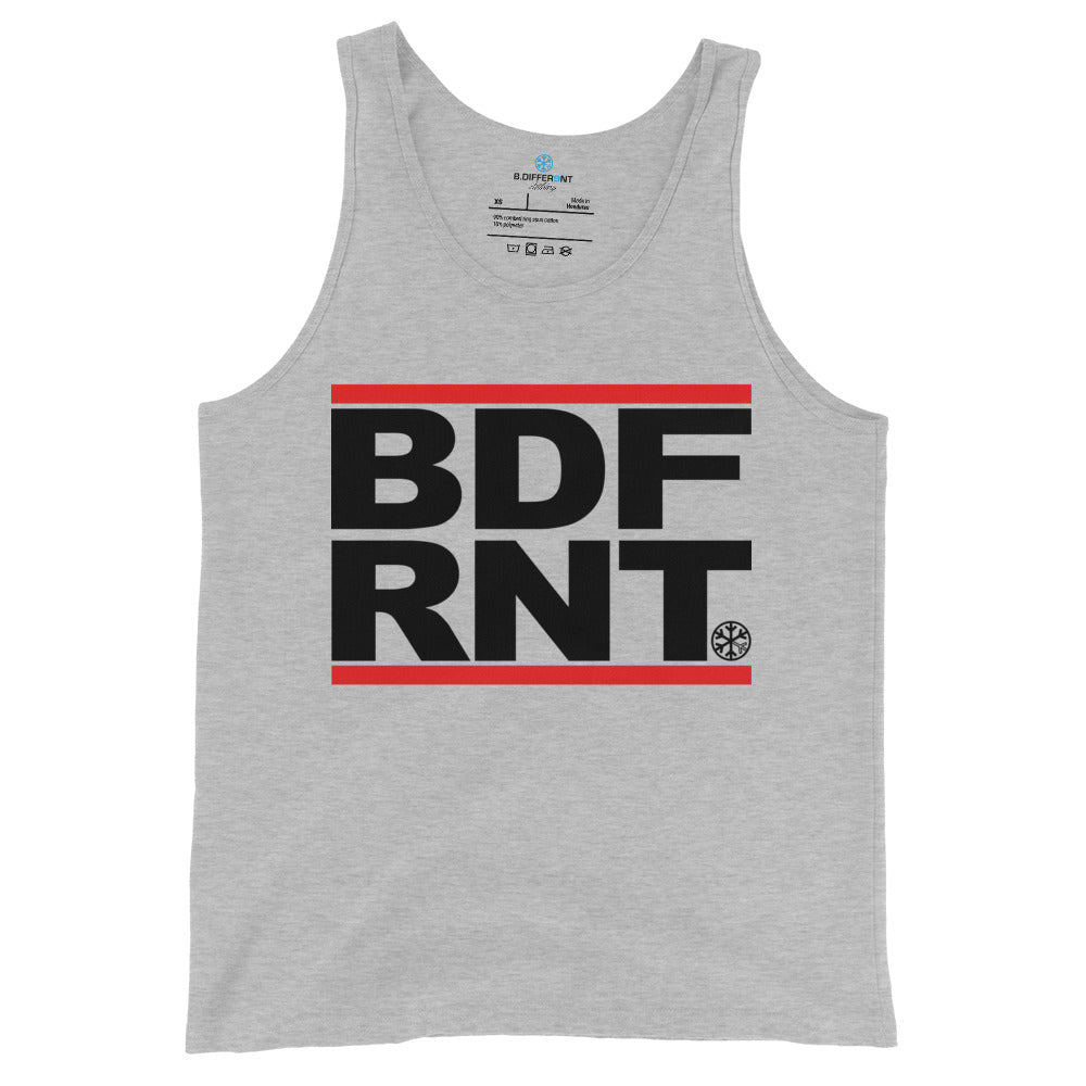 Gray-BDFRNT OG Logo Tank Top from B.Different Clothing, front view, graffiti-inspired streetwear