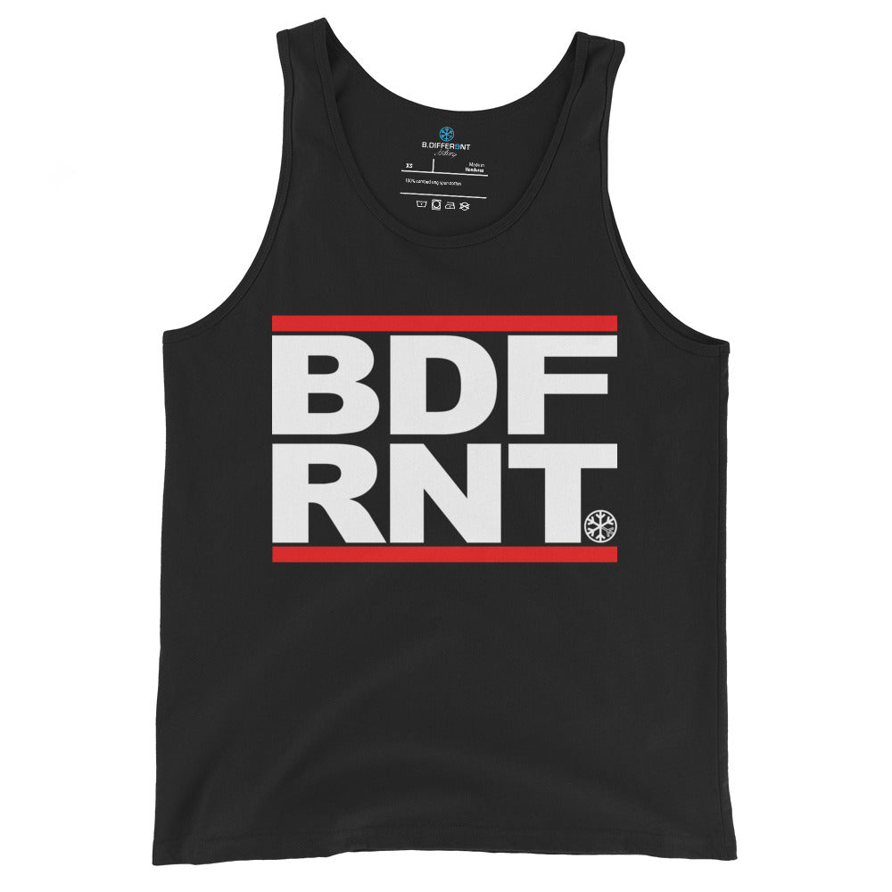 Black-BDFRNT OG Logo Tank Top from B.Different Clothing, front view, graffiti-inspired streetwear