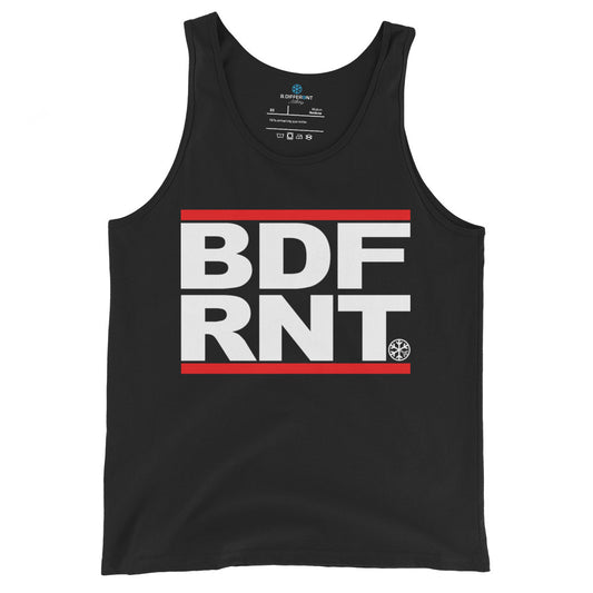 Black-BDFRNT OG Logo Tank Top from B.Different Clothing, front view, graffiti-inspired streetwear