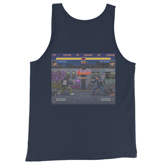 Navy-Street Writer II Graffiti Tank Top from B.Different Clothing, back view, graffiti-inspired streetwear