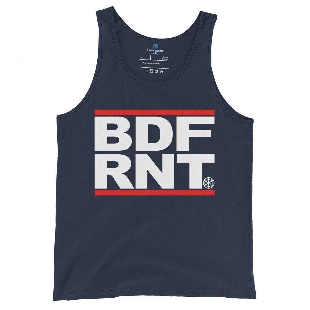Navy-BDFRNT OG Logo Tank Top from B.Different Clothing, front view, graffiti-inspired streetwear