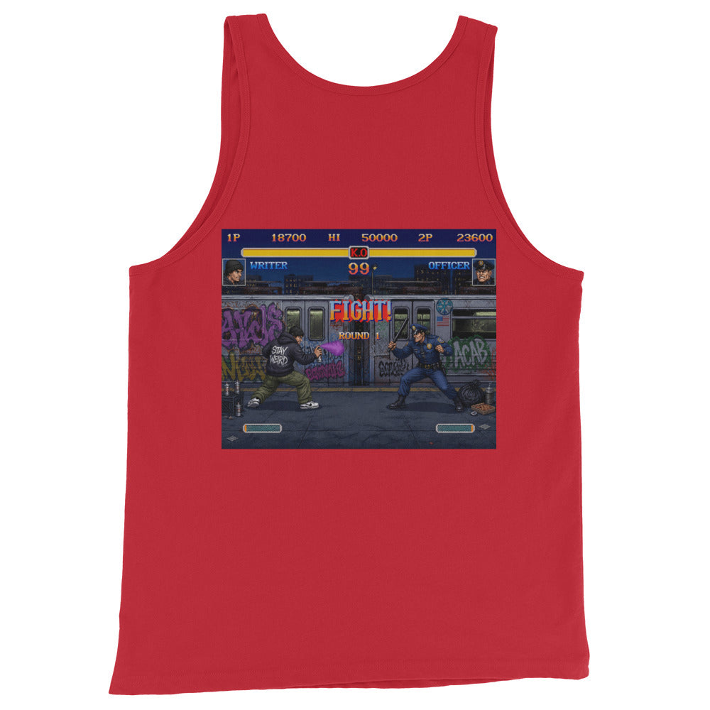 Red-Street Writer II Graffiti Tank Top from B.Different Clothing, back view, graffiti-inspired streetwear