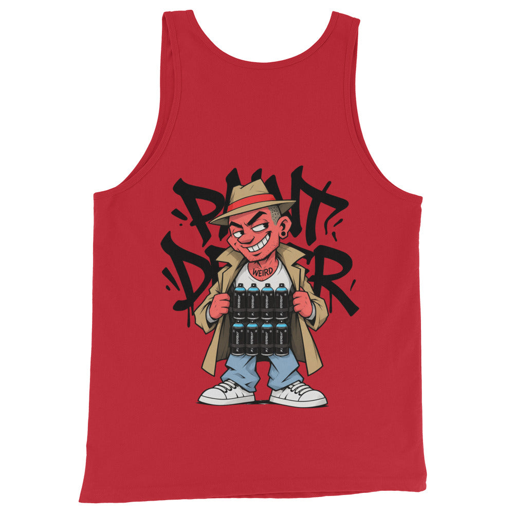 Red-Paint Dealer Graffiti Character Tank Top from B.Different Clothing, back view, graffiti-inspired streetwear
