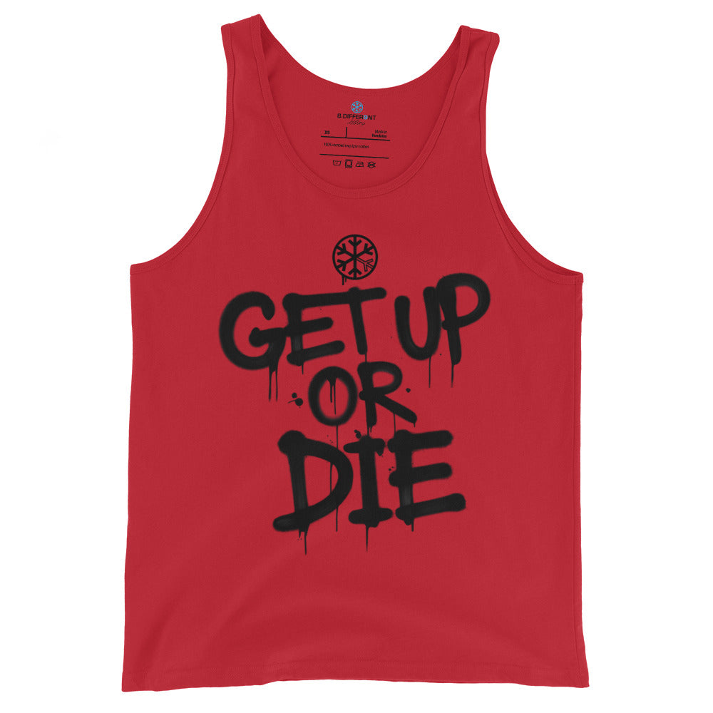 Red-Get Up or Die Graffiti Tag Tank Top from B.Different Clothing, front view, graffiti-inspired streetwear