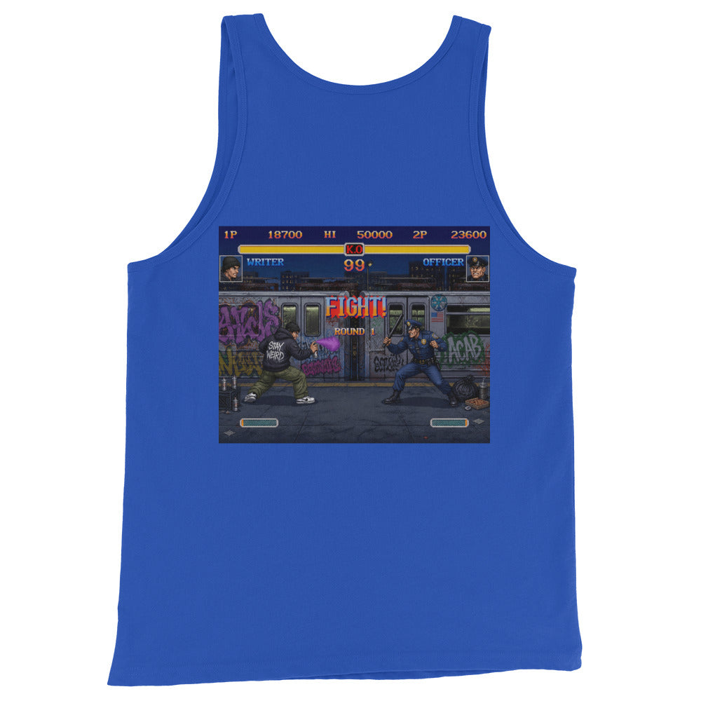 Blue-Street Writer II Graffiti Tank Top from B.Different Clothing, back view, graffiti-inspired streetwear