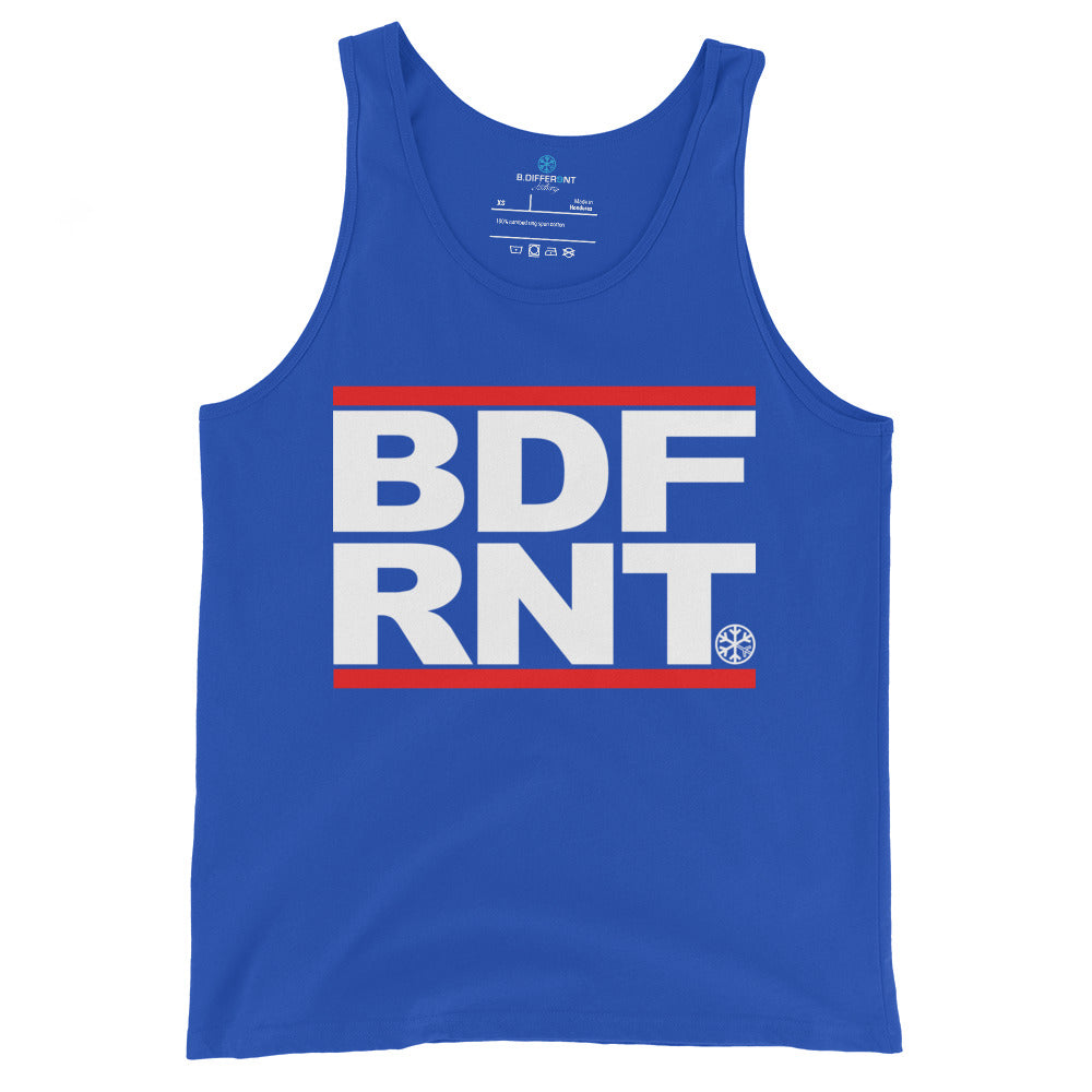 Blue-BDFRNT OG Logo Tank Top from B.Different Clothing, front view, graffiti-inspired streetwear