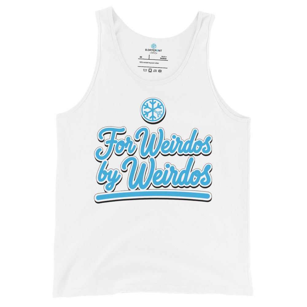 White-For Weirdos by Weirdos Tank Top from B.Different Clothing, front view, graffiti-inspired streetwear