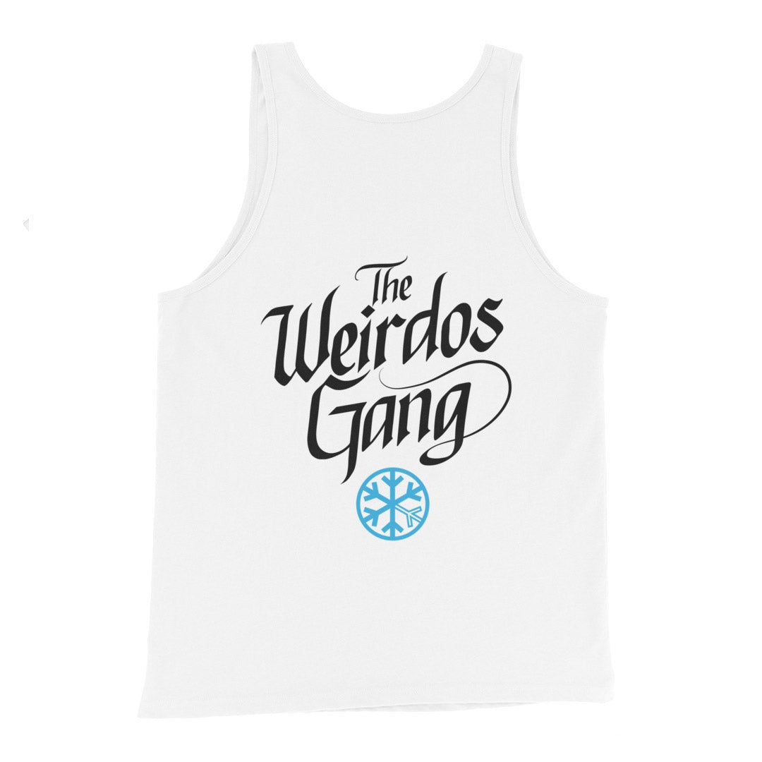 back of Weirdos Gang lettering tank top white by B.Different Clothing street art graffiti inspired brand for weirdos, outsiders, and misfits.