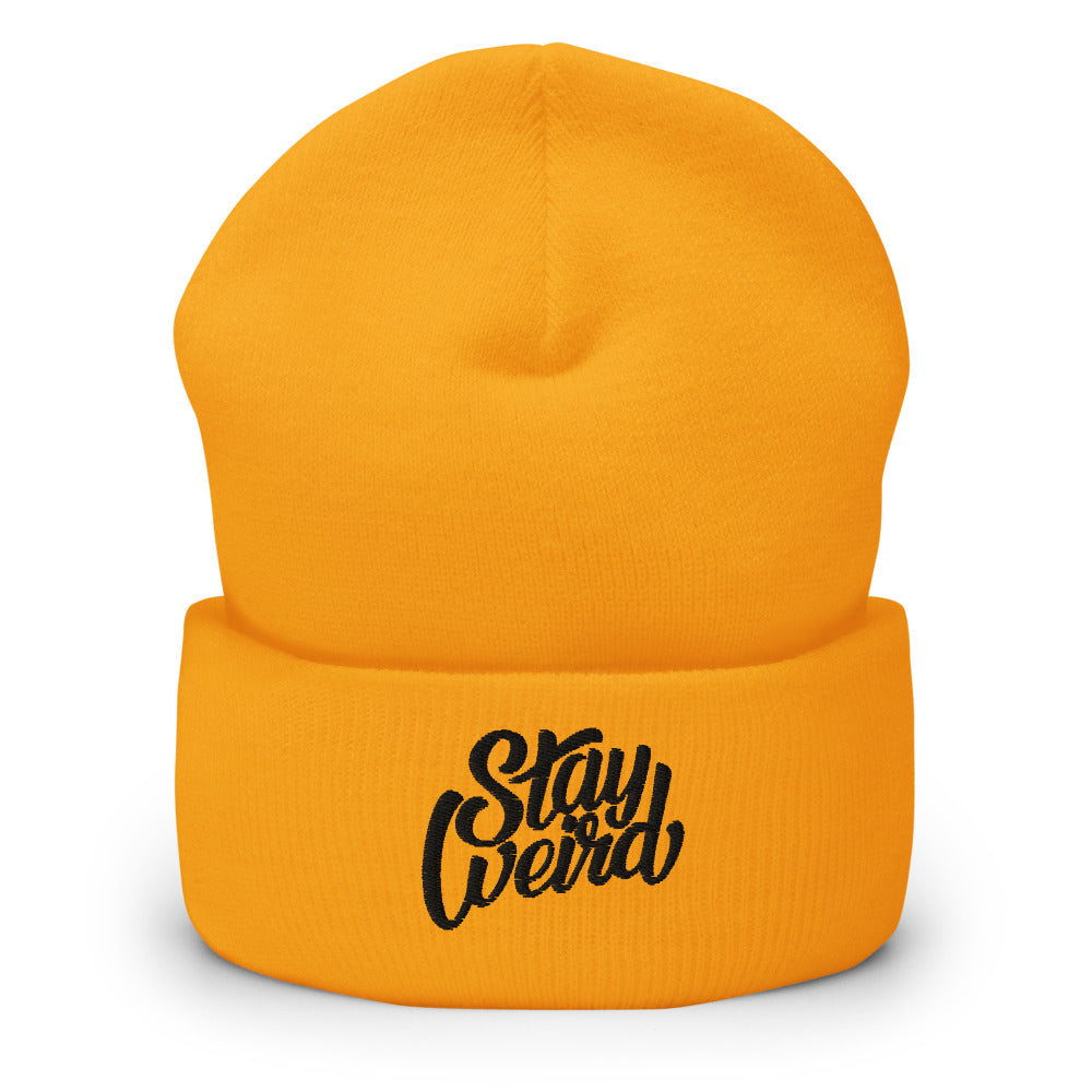 Stay Weird gold beanie by B.Different Clothing independent streetwear inspired by street art and graffiti