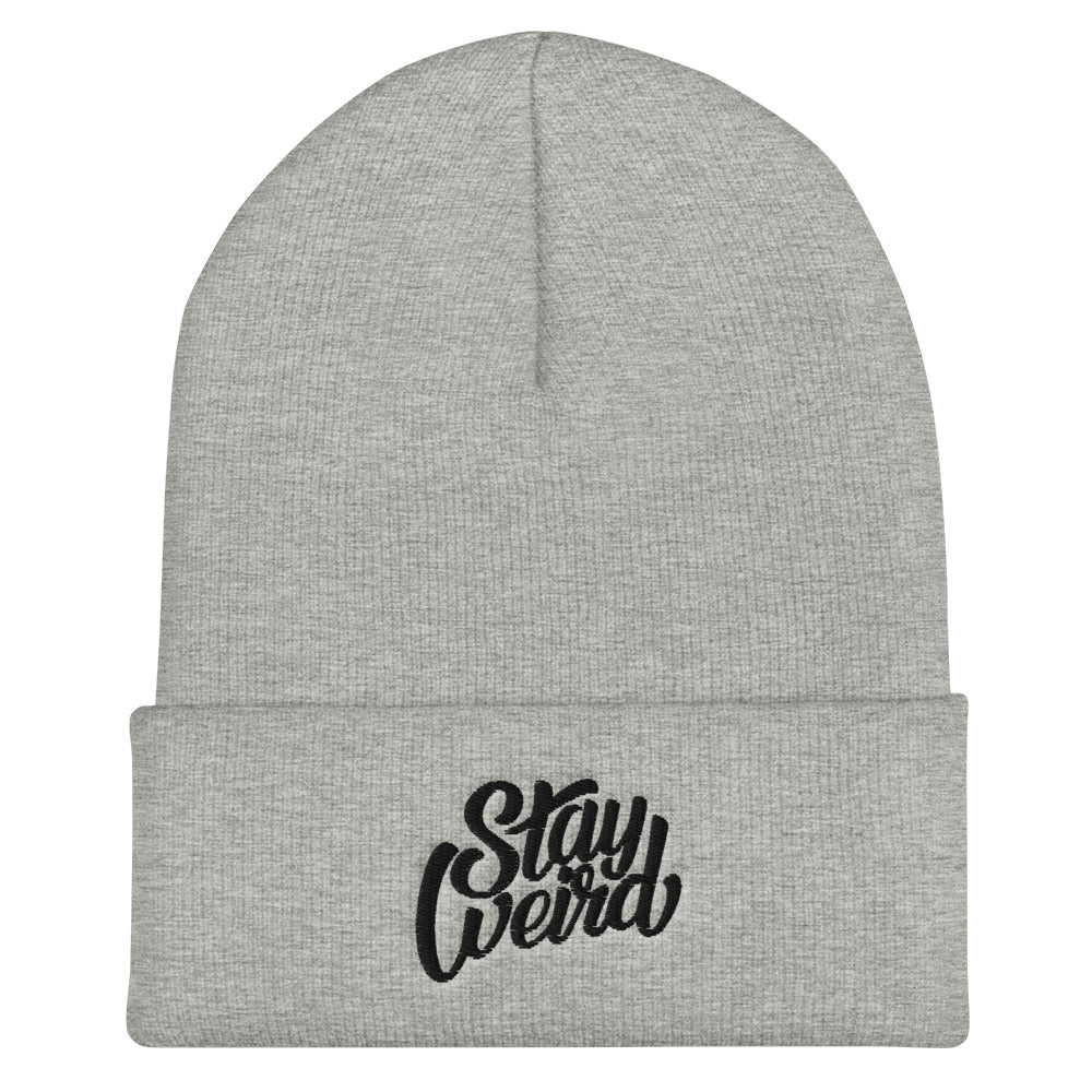 flat gray Stay Weird beanie by B.Different Clothing independent streetwear inspired by street art and graffiti