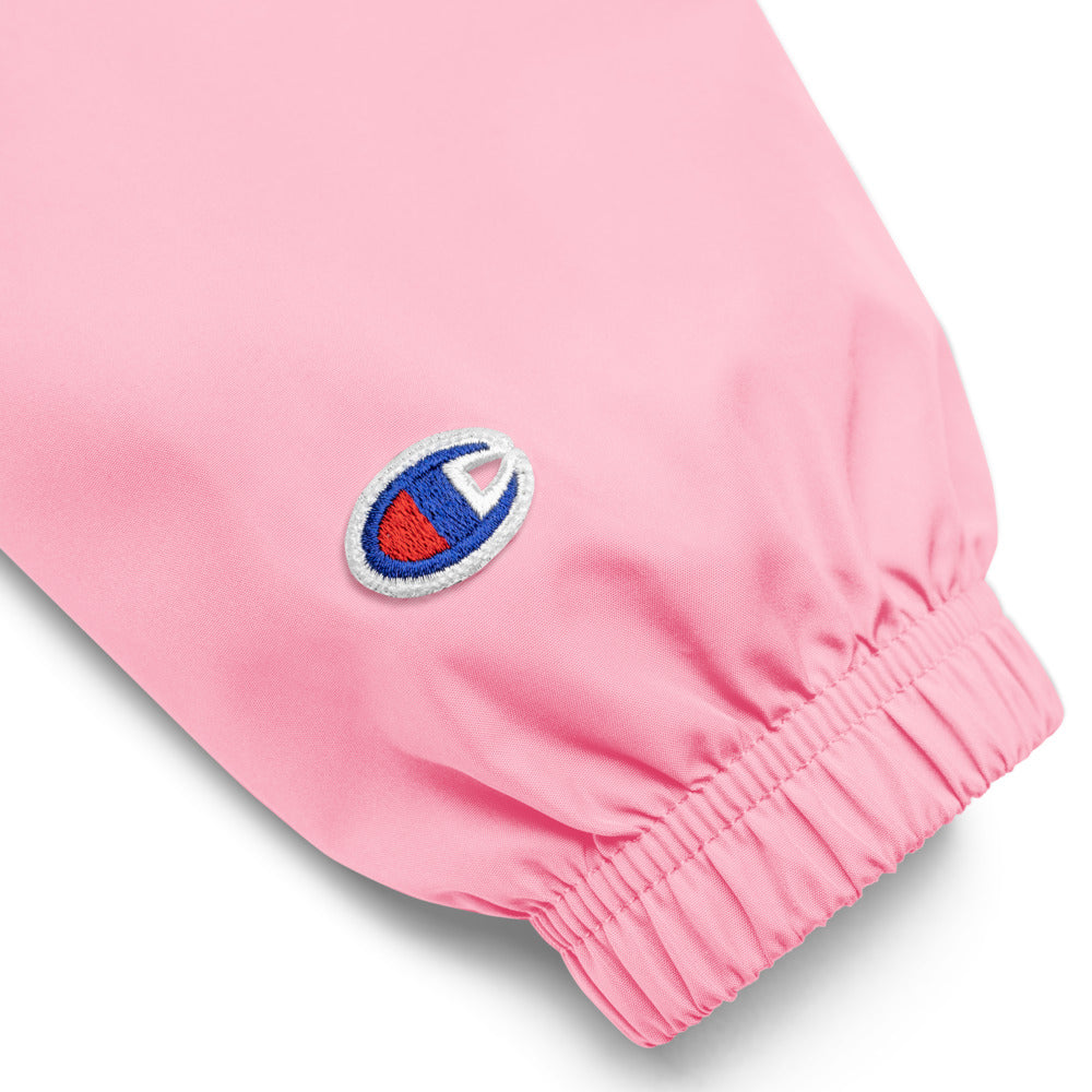 Detail of the Stay Weird rain packable pink jacket from b.different clothing independent streetwear inspired by street art