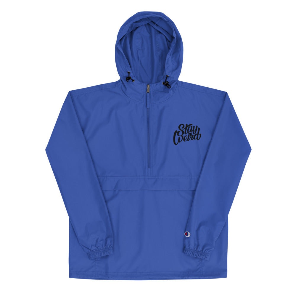 Stay Weird packable rain jacket blue by B.Different Clothing independent streetwear inspired by street art graffiti