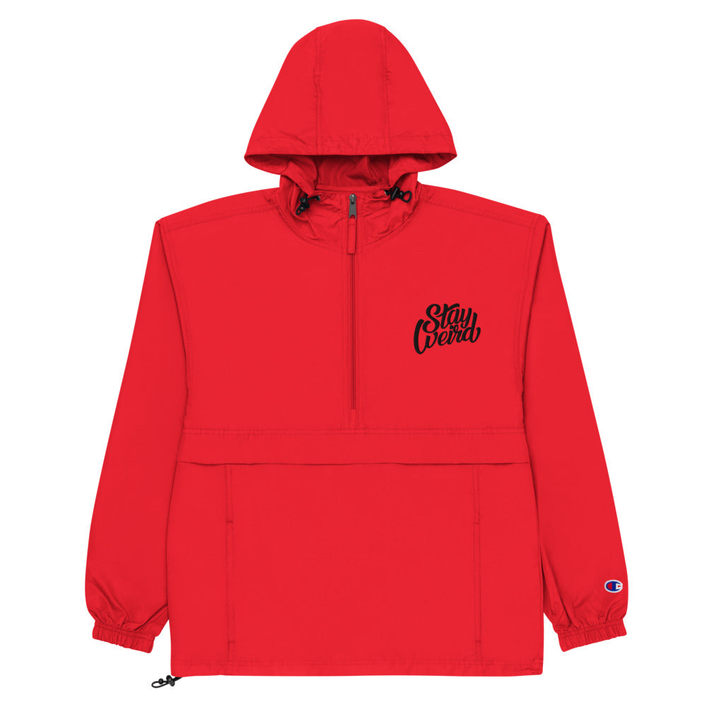 flat Stay Weird packable rain jacket red by B.Different Clothing independent streetwear inspired by street art graffiti