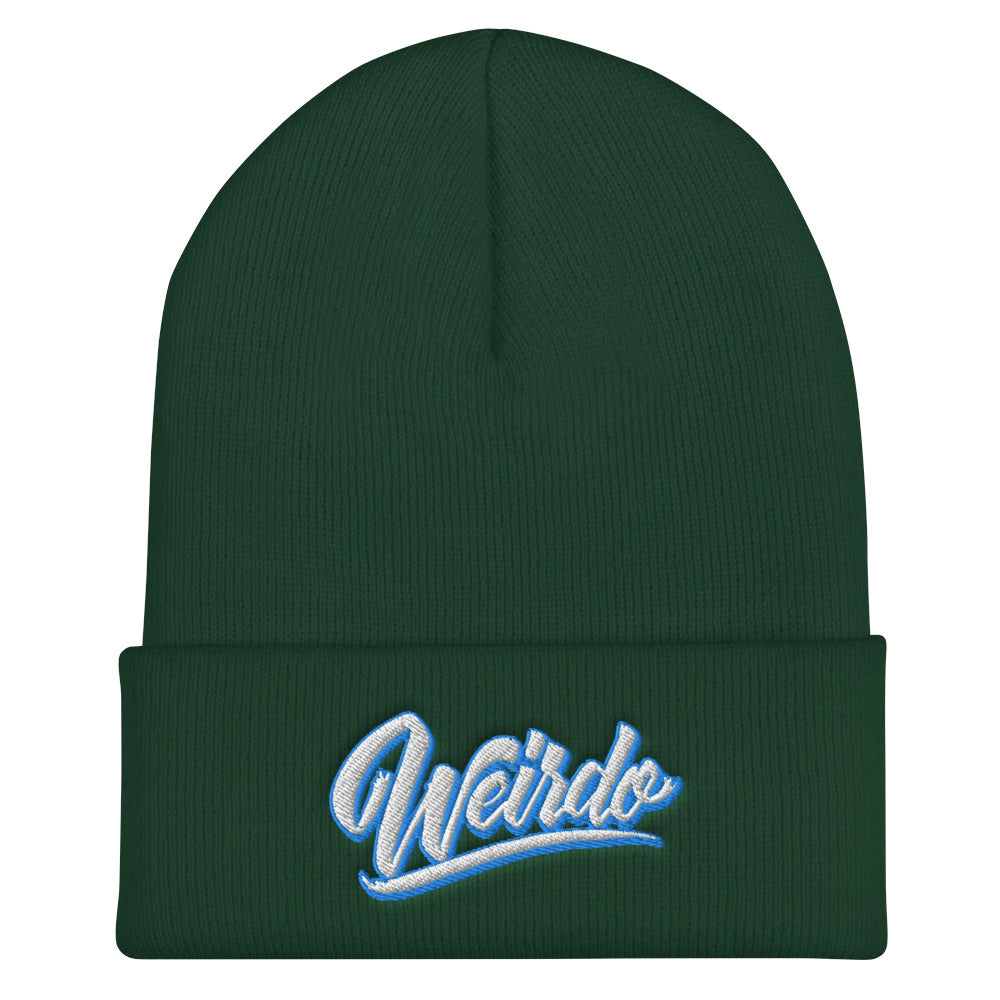 flat green Weirdo beanie by B.Different Clothing independent streetwear inspired by street art and graffiti