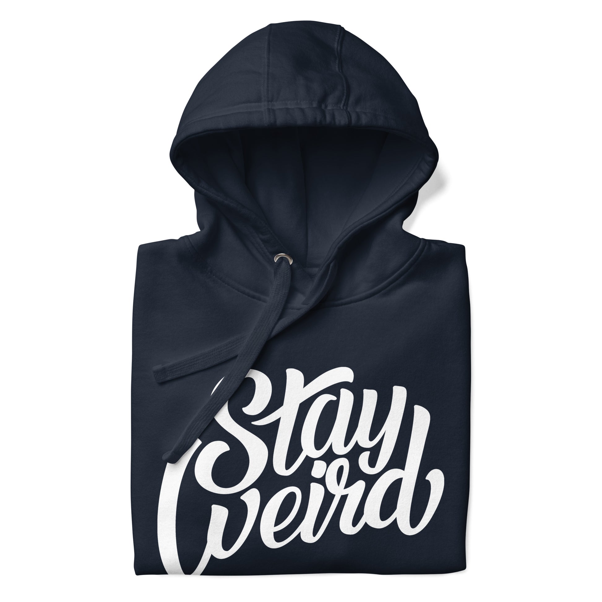 folded hoodie Stay Weird navy by B.Different Clothing independent streetwear brand inspired by street art graffiti