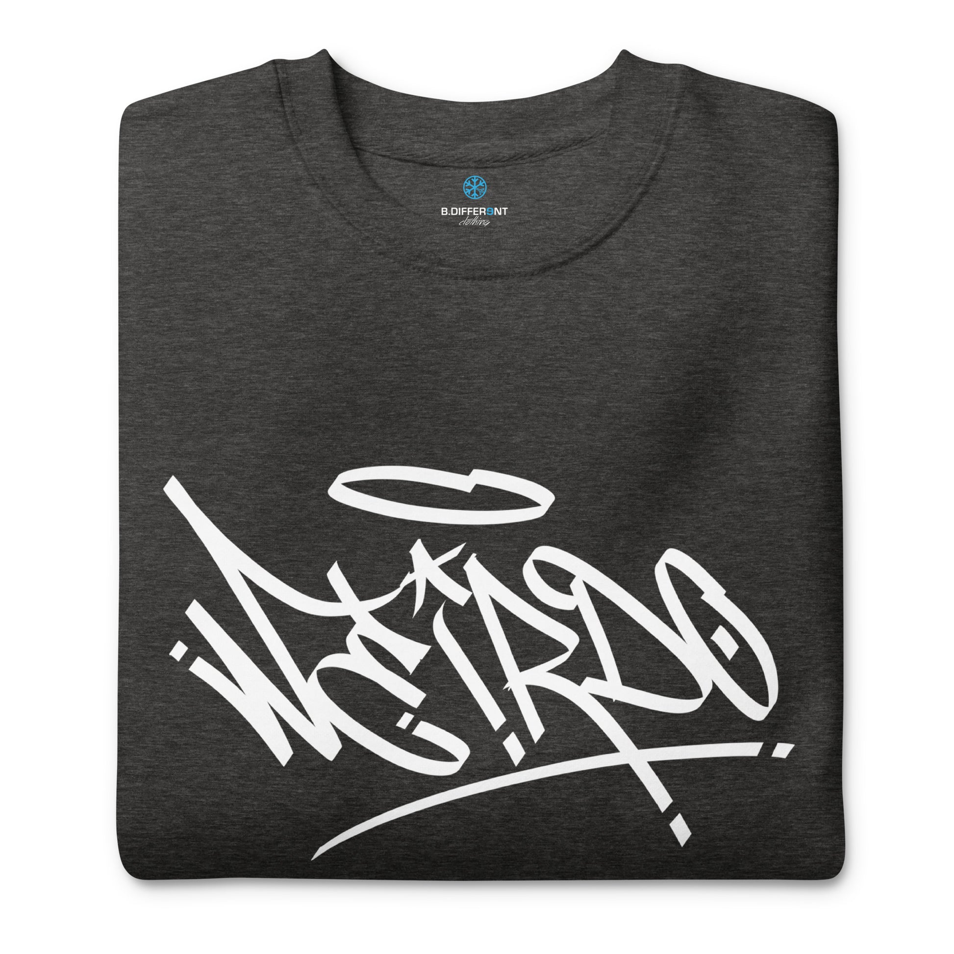 folded Weirdo Tag Sweatshirt Dark Gray by B.Different Clothing street art graffiti inspired streetwear brand