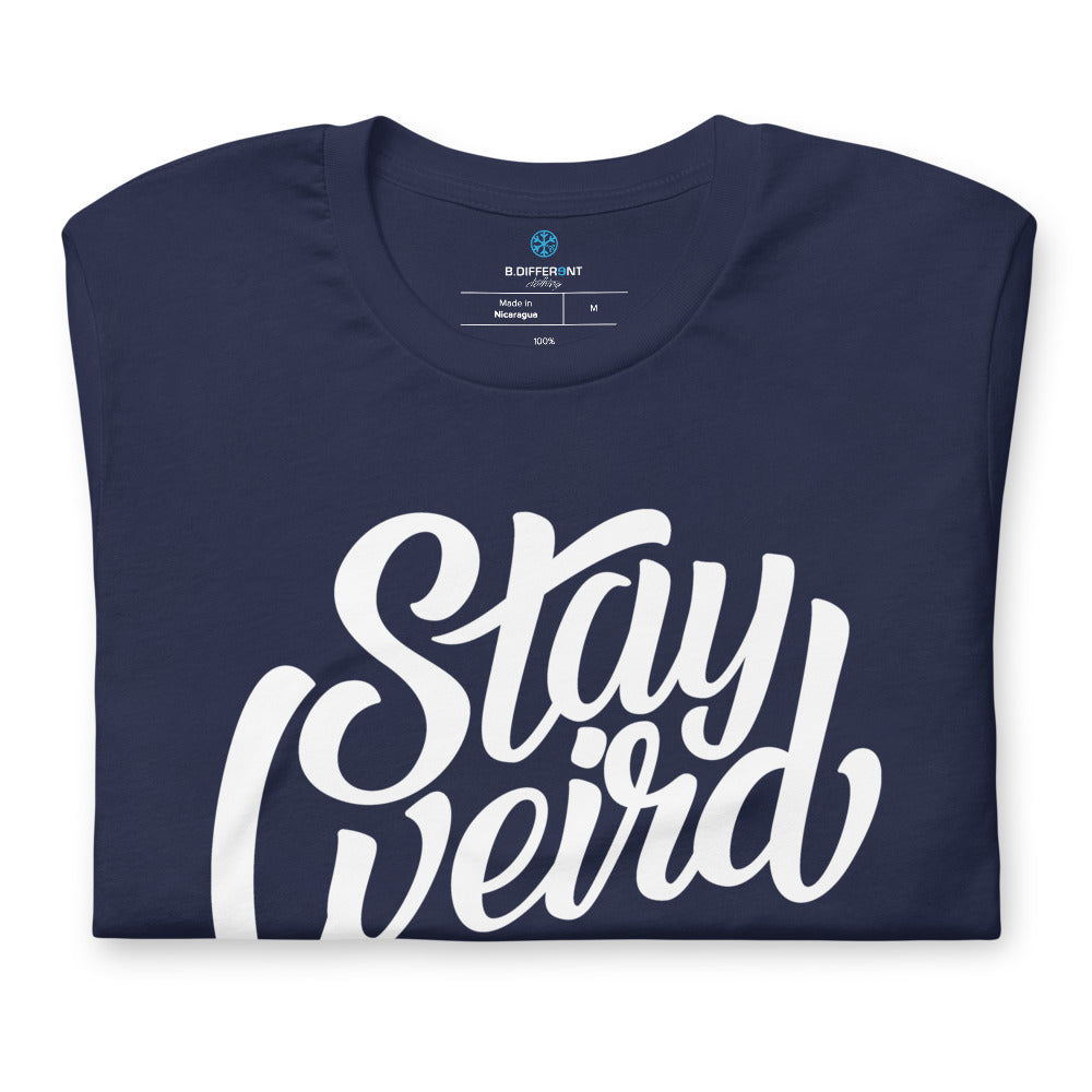 folded t-shirt Stay Weird tee navy by B.Different Clothing independent streetwear inspired by street art graffiti