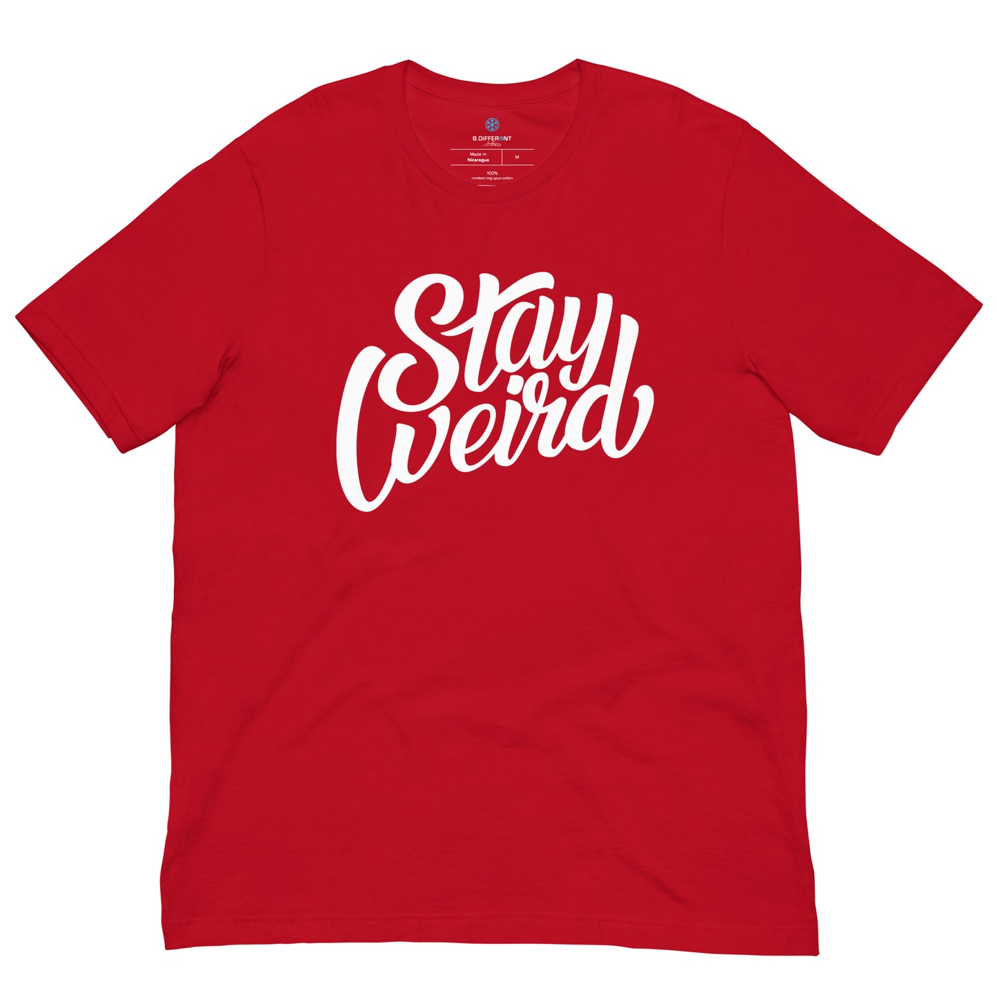 t-shirt Stay Weird tee red by B.Different Clothing independent streetwear inspired by street art graffiti