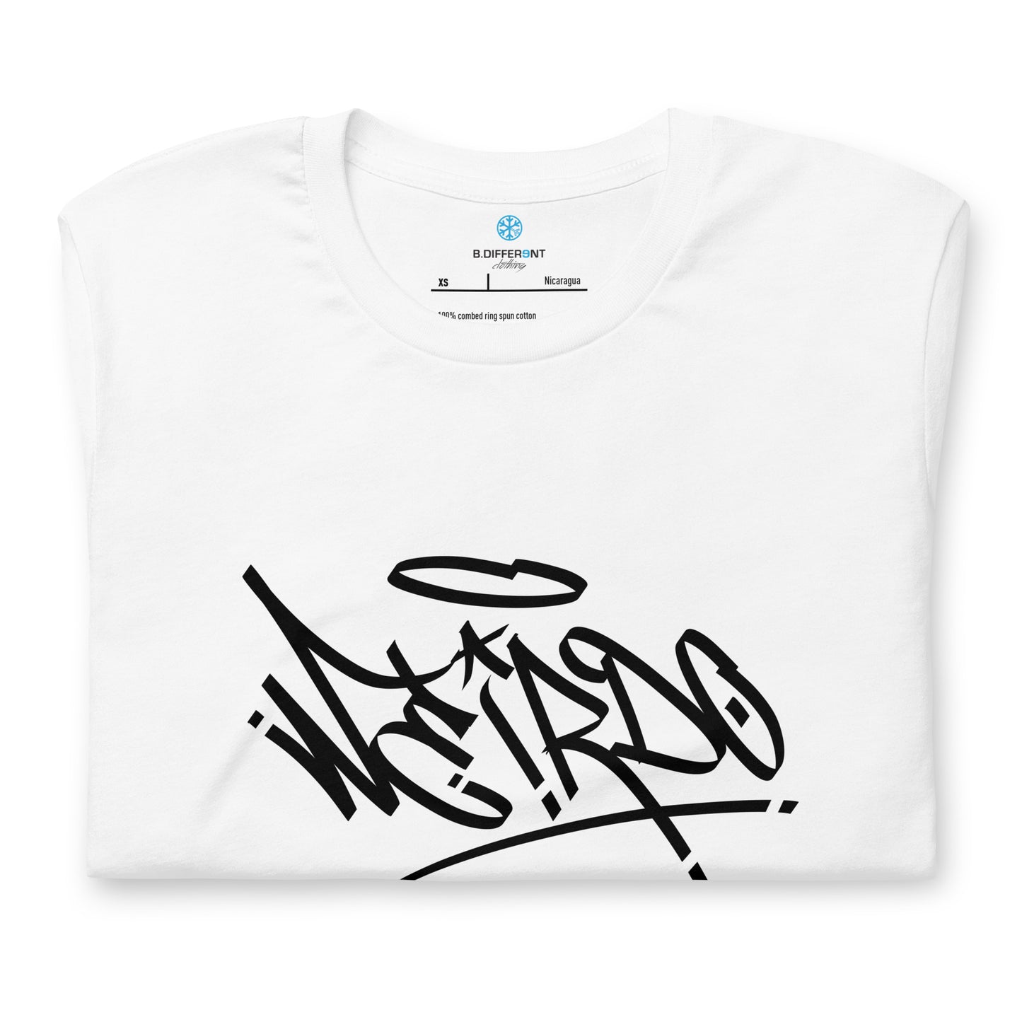 folded Weirdo Tag Tee white by B.Different Clothing street art graffiti inspired brand for weirdos, outsiders, and misfits.
